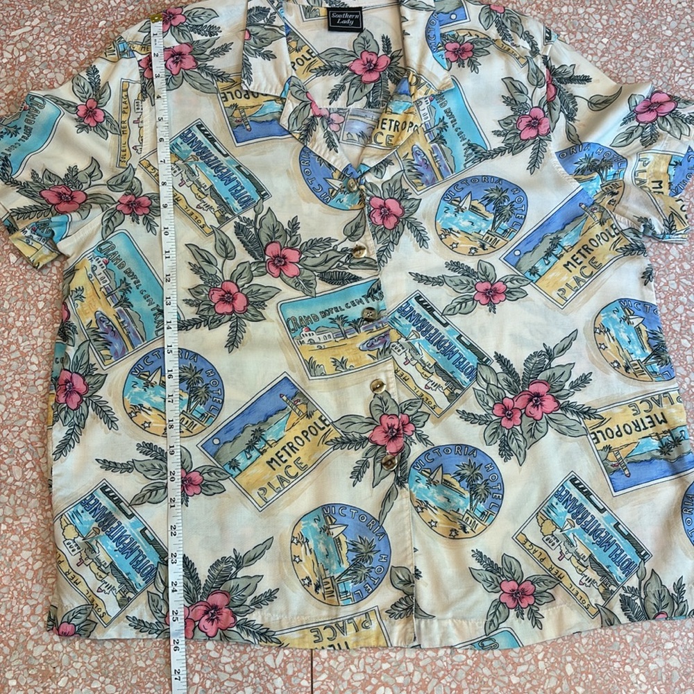 Southern Lady Vintage Tropical Print Button Down Shirt size - Picture 8 of 8